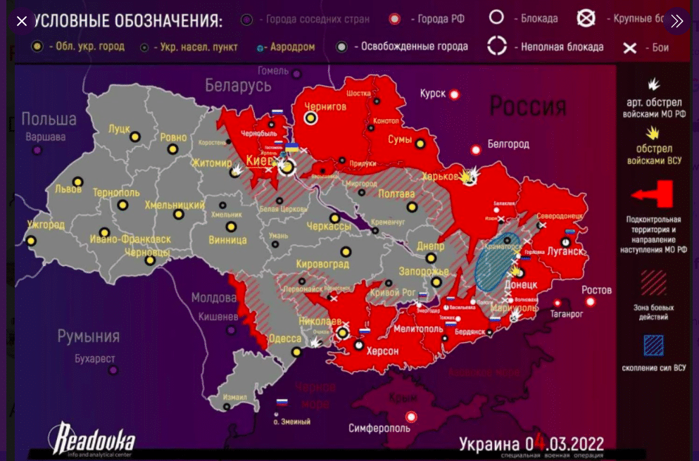 Ukrainische Karte des russischen Truppenvormarsches am 6. März 2022